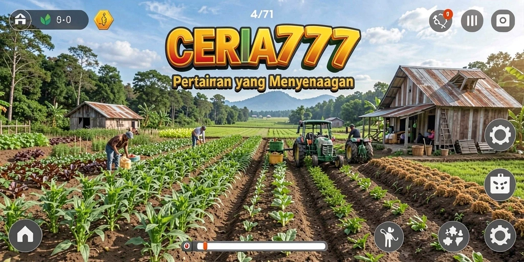 Screenshot utama CERIA777 menampilkan aksi bertani yang menyenangkan.