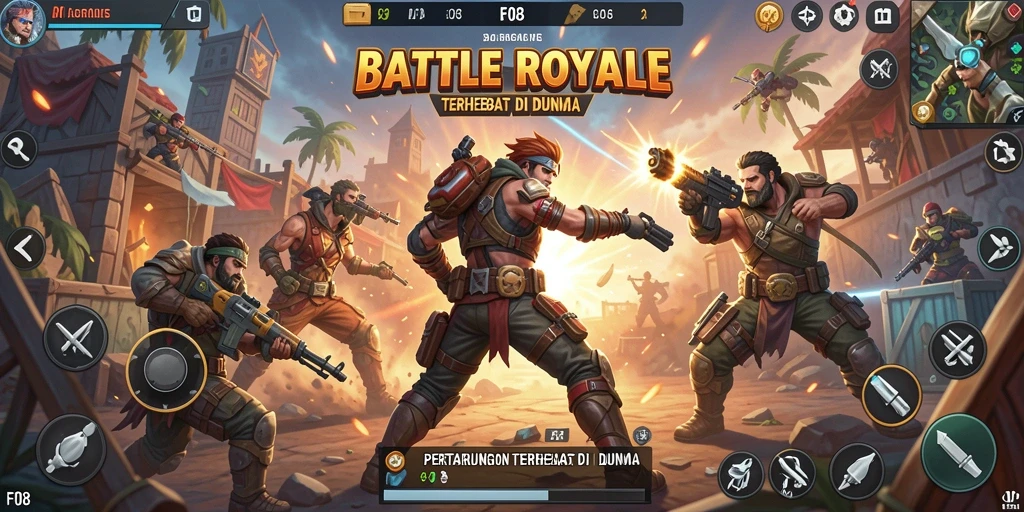 Tampilan seru gameplay F08, pertarungan intens di arena Battle Royale.