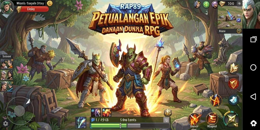 Tampilan gambar RPG menampilkan aksi pertarungan yang mendebarkan dan dunia yang penuh warna.