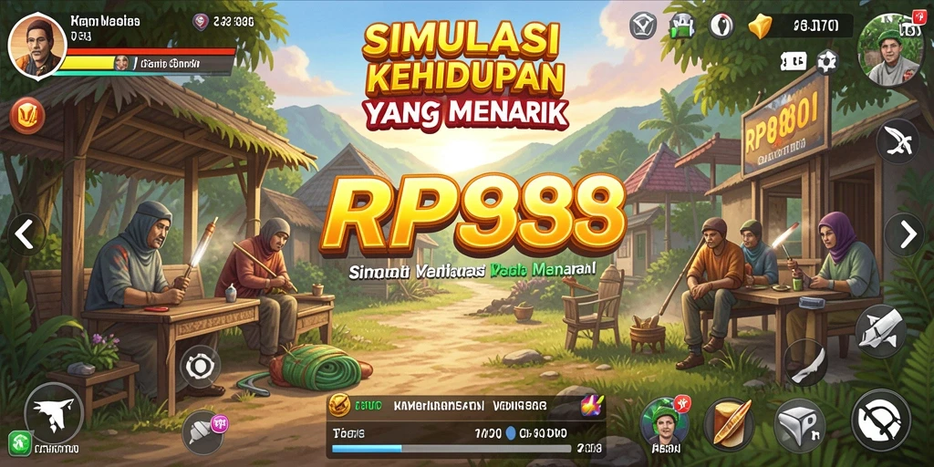Tangkapan layar gameplay RP888 yang menampilkan simulasi kehidupan yang dinamis.
